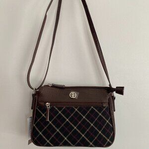 NWT Giani Bernini Womens Crossbody Bag Brown Plaid Crocodile